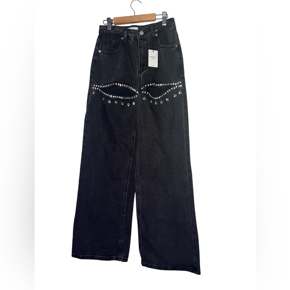Forever 21 Black high waisted Wide Leg Jeans sz 24